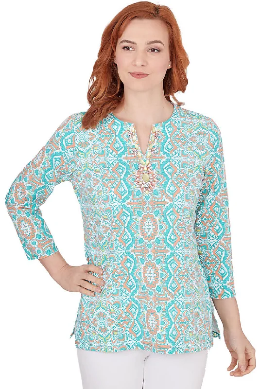 Petite Spring Breeze Jeweled Neck Medallion Top