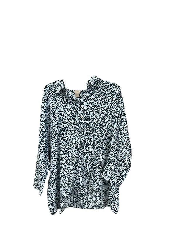 Blouse 3/4 Sleeve By Chicos In Black & Blue, Size: Xl