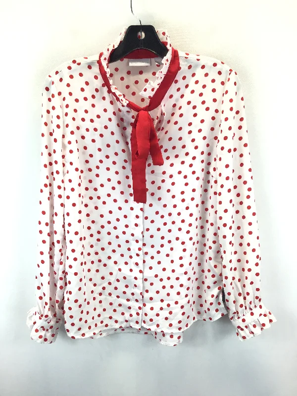 Blouse Long Sleeve By New York And Co In Polkadot Pattern, Size: S