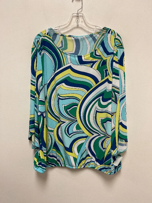 Blue & Green Top Long Sleeve Clothes Mentor, Size 2x