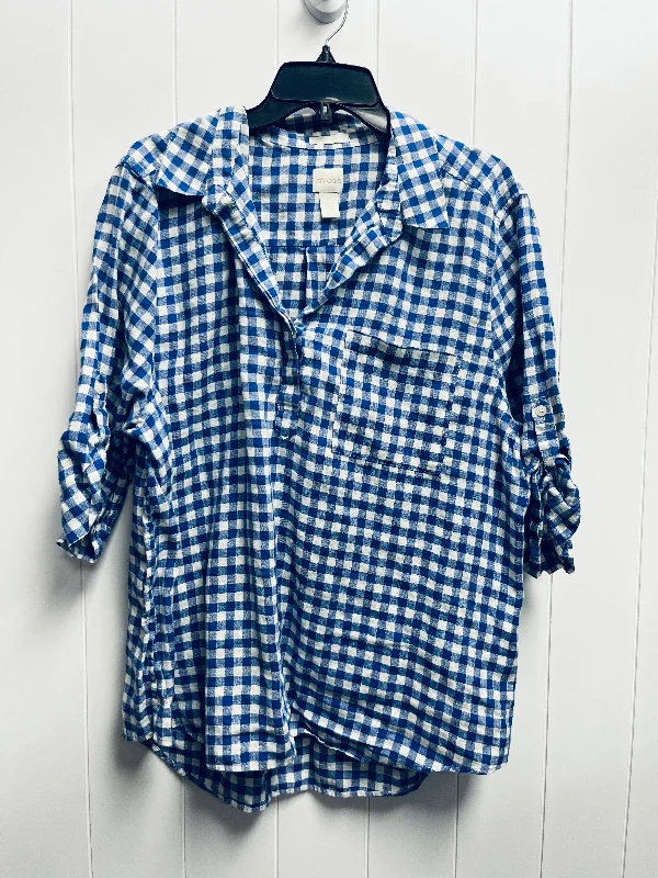 Blue & White Top Long Sleeve Chicos, Size 1x