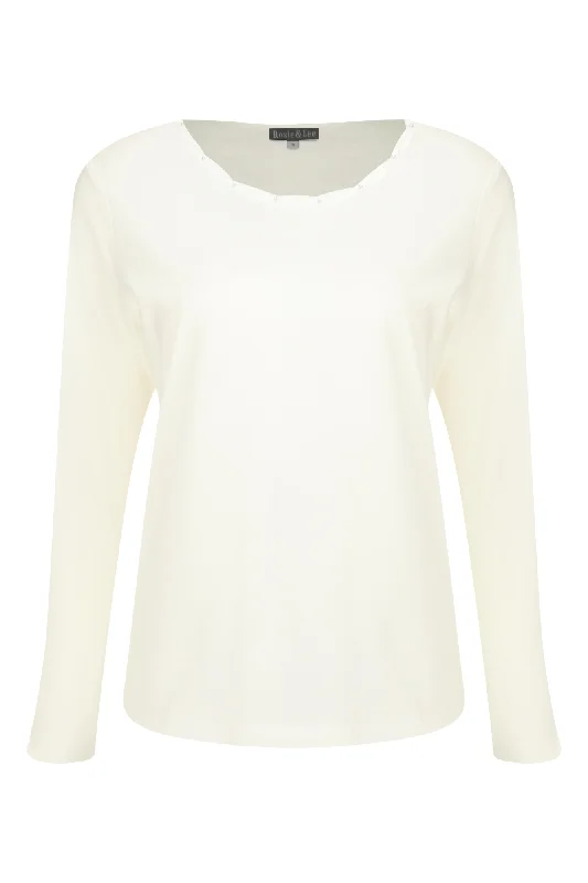 Braid & stud detail round neck Top | IVORY | 6571ZR