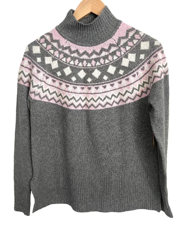 Cool Summer Gray and Pink Fair Isle Sweater