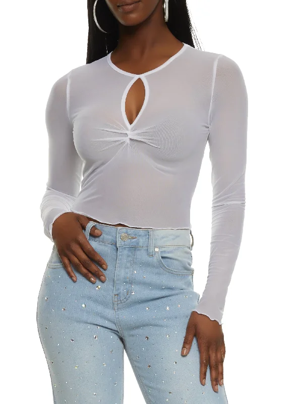 Mesh Keyhole Long Sleeve Crop Top