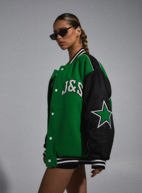 JGR & STN Hailey Letterman Bomber Jacket Green/Black