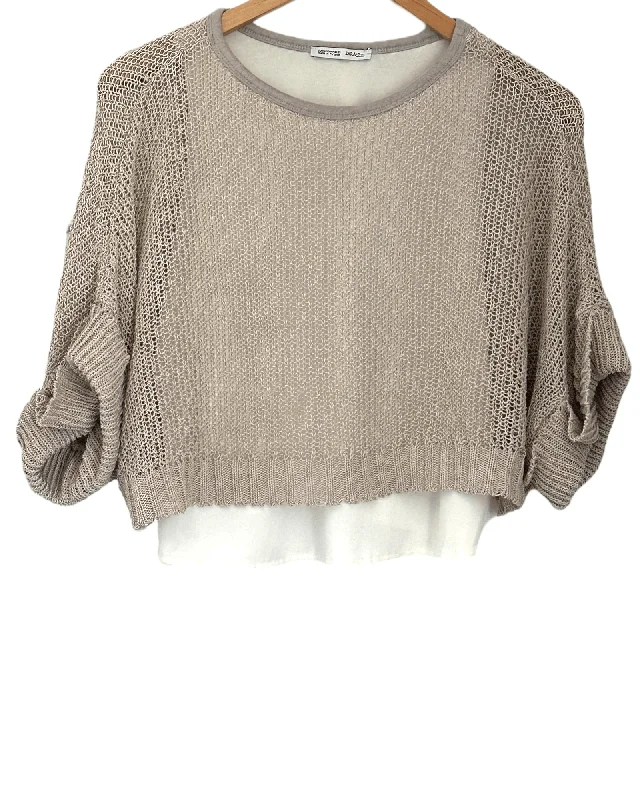 Light Summer Champagne Open Knit Layered Sweater