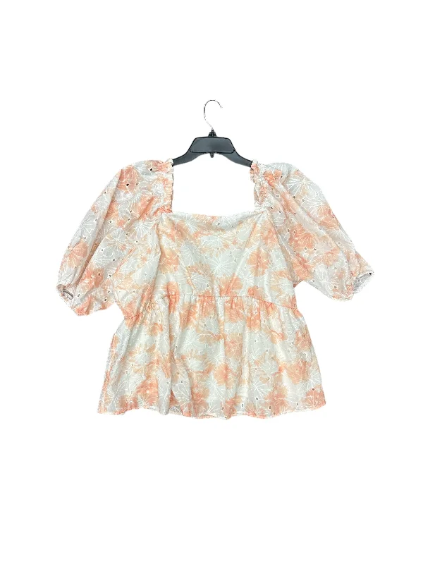 Orange & White Blouse Short Sleeve Cmb, Size 3x