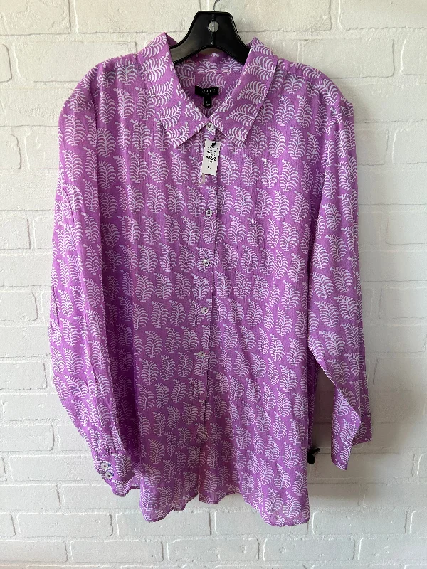 Purple & White Blouse Long Sleeve Talbots, Size 3x