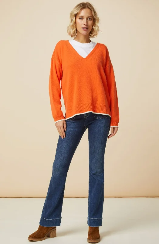 Merino Wool Relaxed V Neck Jumper | Orange