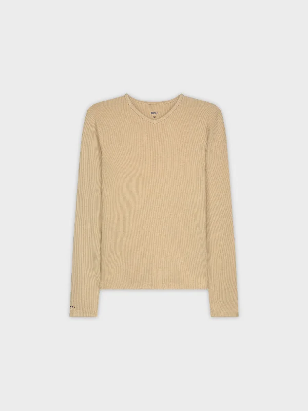 RIBBED HIGH V LS-LIGHT TAN