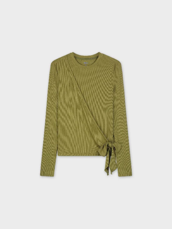 RIBBED WRAP TEE-OLIVE GREEN