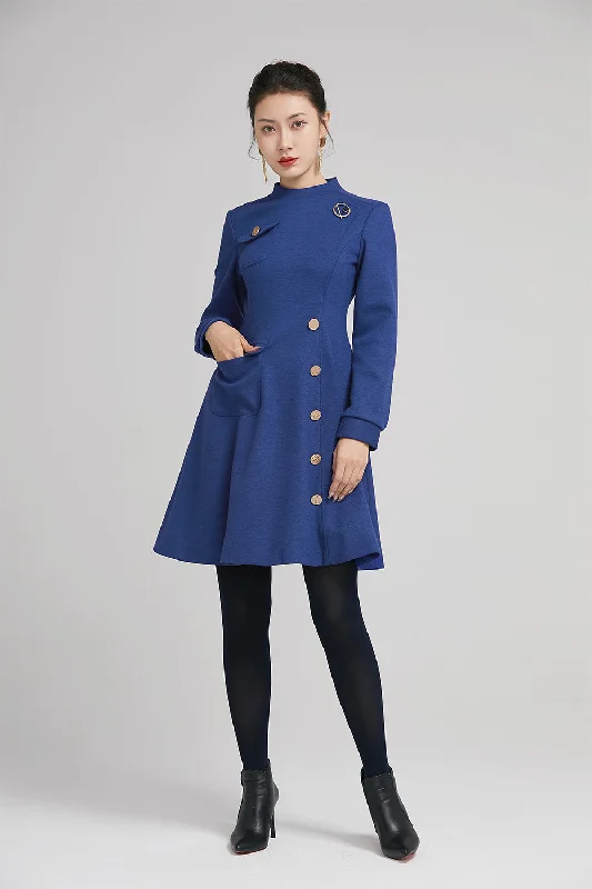 winter short wool dress with pockets and long sleeves 2238