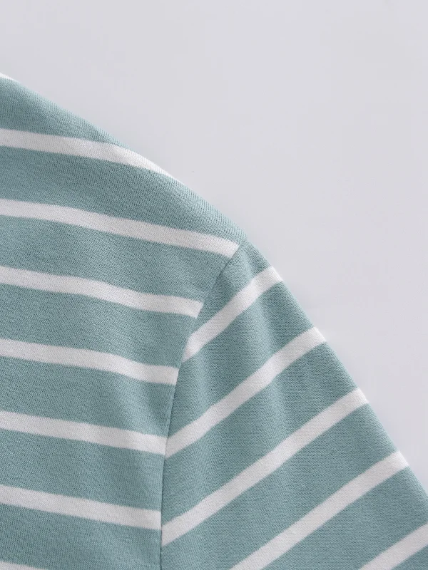 Thin Stripe High V Tee-Pistachio/White