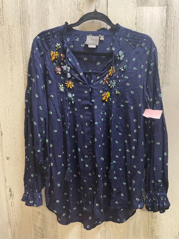 Top Long Sleeve By Clothes Mentor In Navy, Size: M