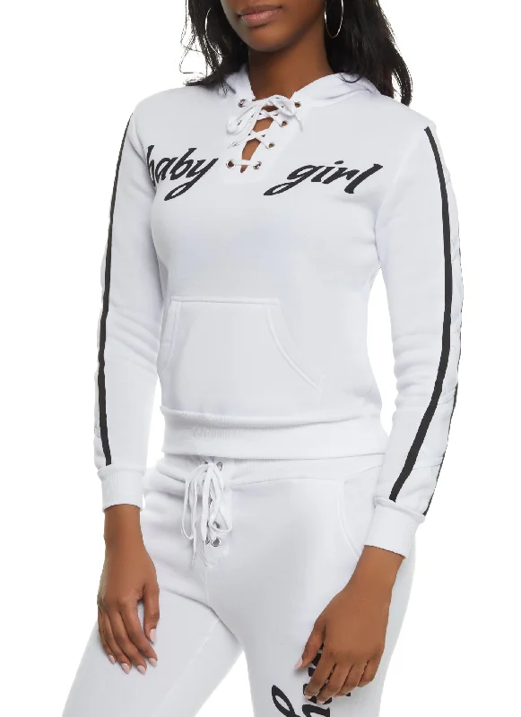 Baby Girl Lace Up Graphic Pullover Hoodie