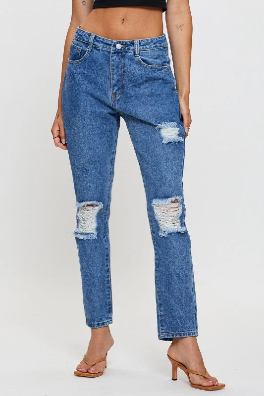 Blue Boyfriend Denim Jeans High Rise