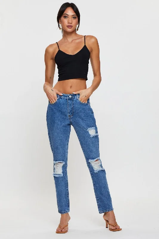 Blue Boyfriend Denim Jeans High Rise