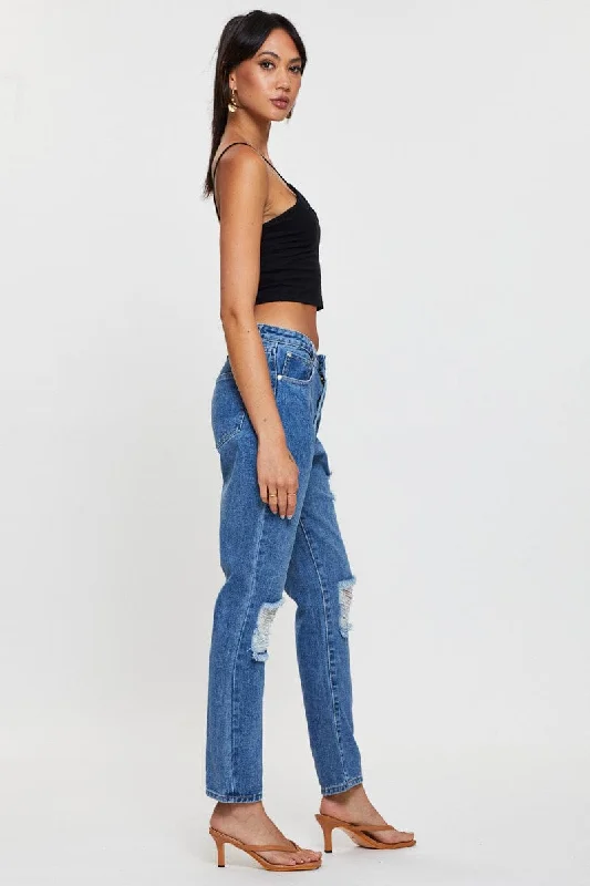 Blue Boyfriend Denim Jeans High Rise