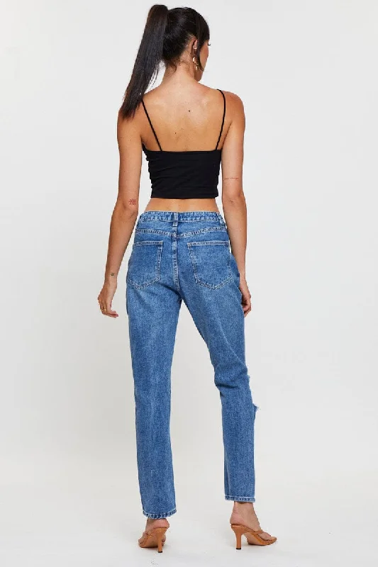 Blue Boyfriend Denim Jeans High Rise