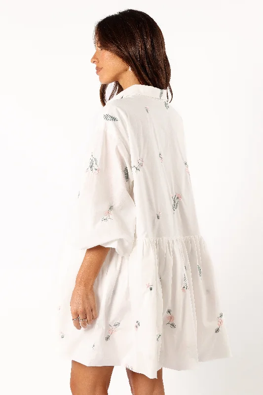 Daisy Long Sleeve Mini Dress - White Floral