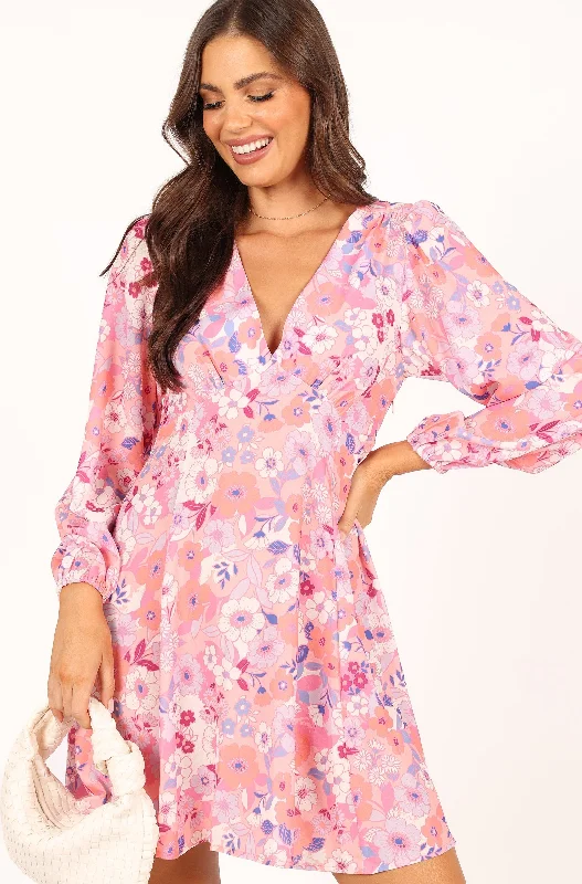 Finnick Long Sleeve Mini Dress - Pink Floral