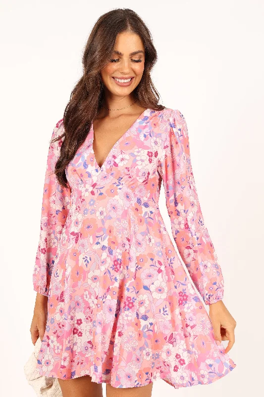 Finnick Long Sleeve Mini Dress - Pink Floral