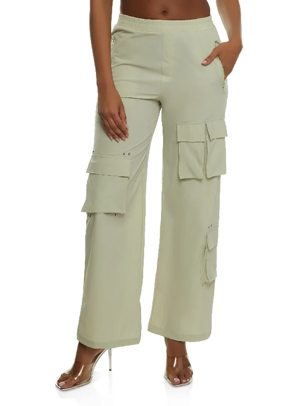 Nylon Wide Leg Cargo Pocket Pants