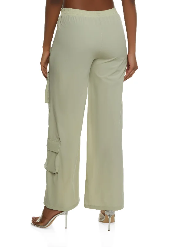 Nylon Wide Leg Cargo Pocket Pants