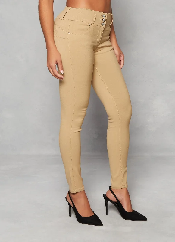 Triple Button High Waist Skinny Leg Pants