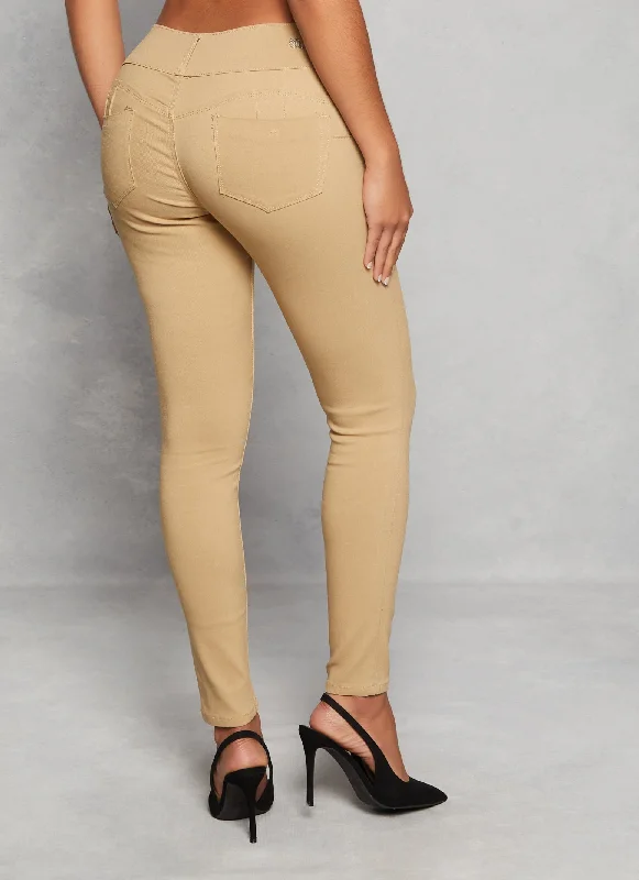 Triple Button High Waist Skinny Leg Pants