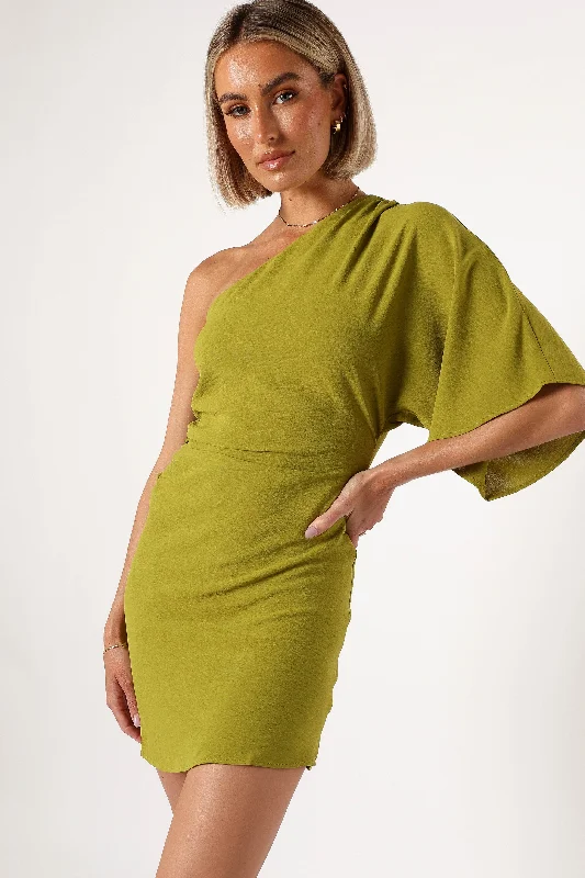 Layne One Shoulder Mini Dress - Palm Green