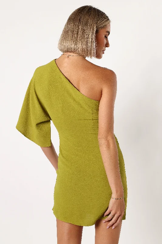 Layne One Shoulder Mini Dress - Palm Green