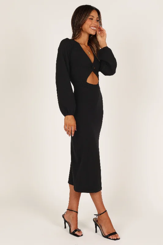 Parla Cut Out Long Sleeve Midi Dress - Black