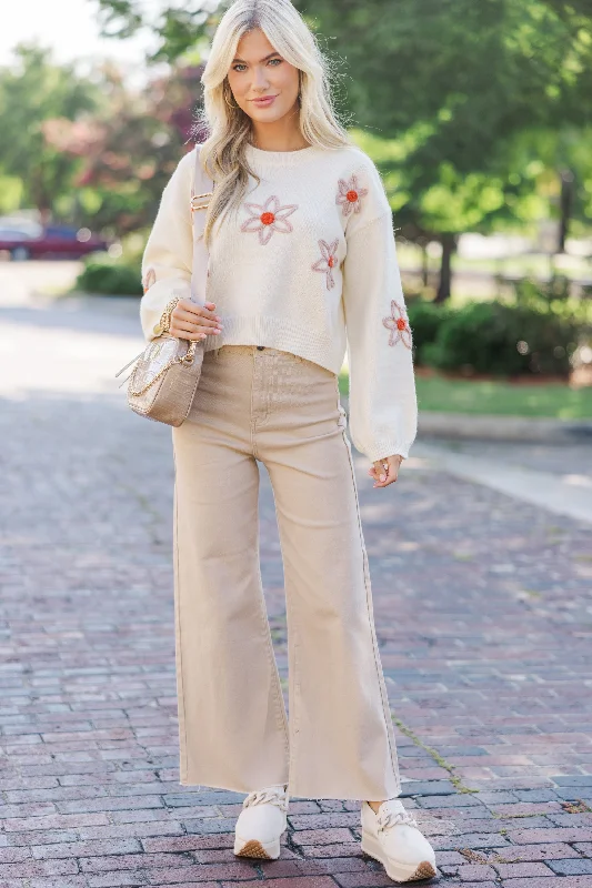 Perfect Example Cream White Floral Sweater