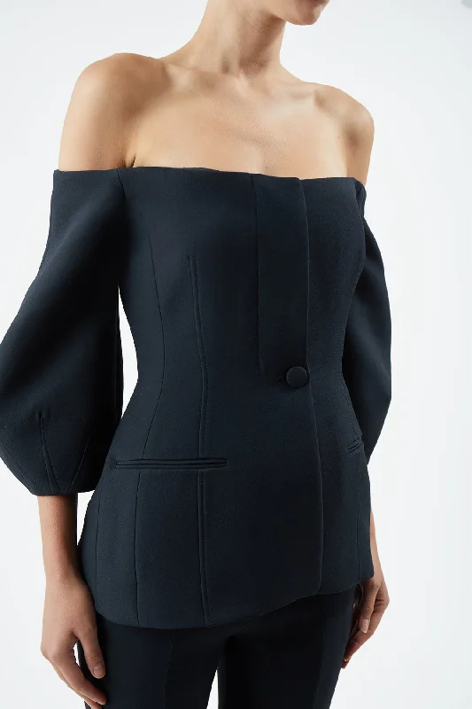 Sawyer Jacket in Black Wool Silk Cady