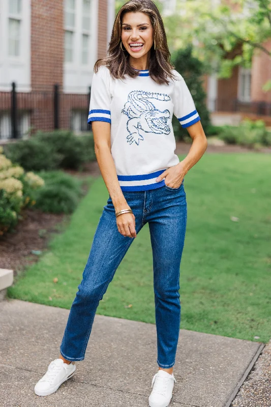 Stay In Character White/Blue Gator Sweater