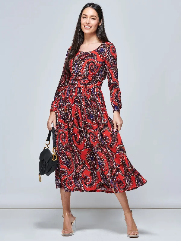 Jolie Moi Veeksha Paisley Print Dress, Red Paisley