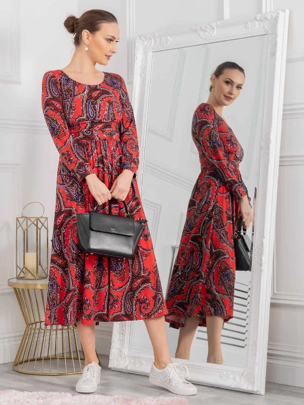 Jolie Moi Veeksha Paisley Print Dress, Red Paisley