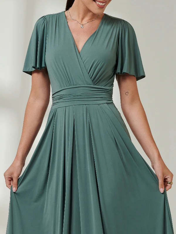 Angel Sleeve Super-Smooth Jersey Maxi Dress, Pleat Green