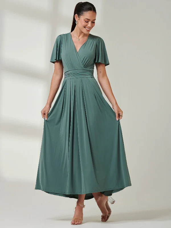 Angel Sleeve Super-Smooth Jersey Maxi Dress, Pleat Green