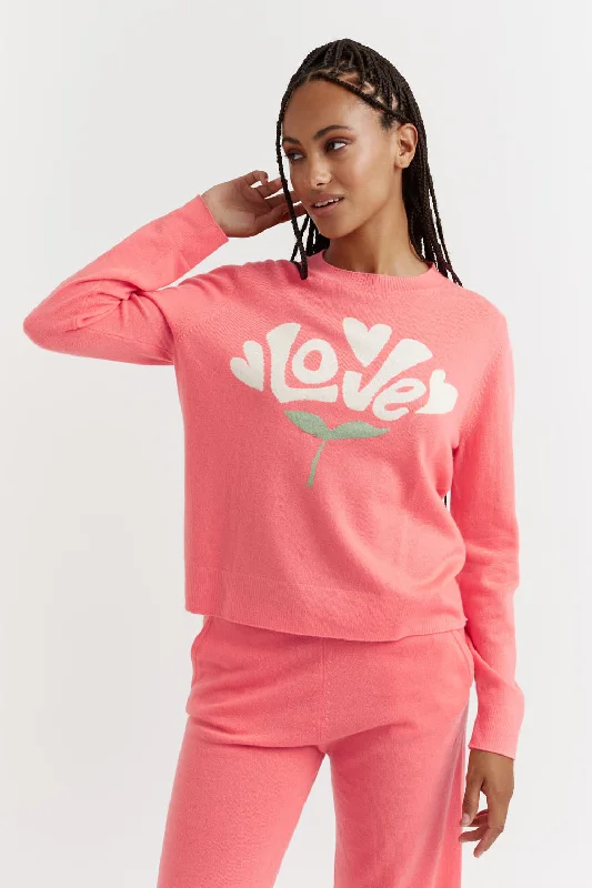 Coral Wool-Cashmere Bloom Love Sweater