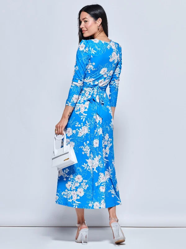 Devorah Printed Jersey Long Sleeve Maxi, Blue Floral