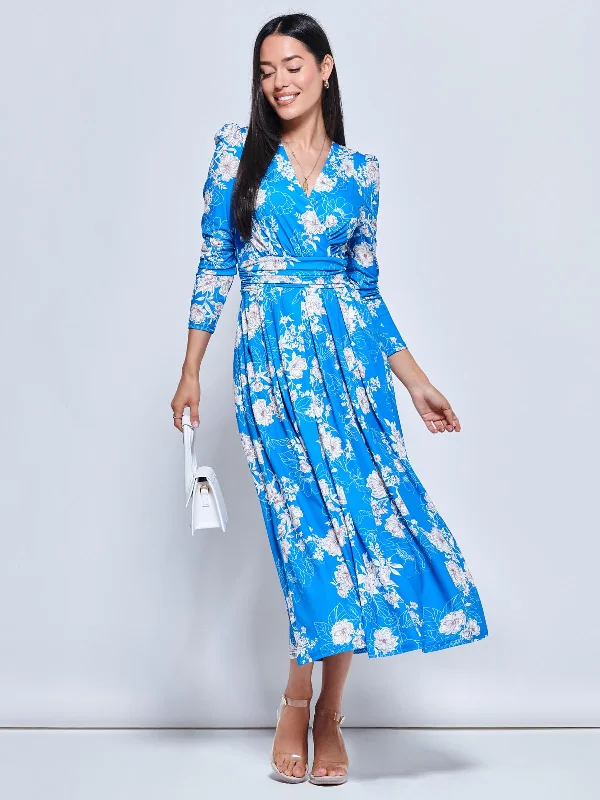 Devorah Printed Jersey Long Sleeve Maxi, Blue Floral