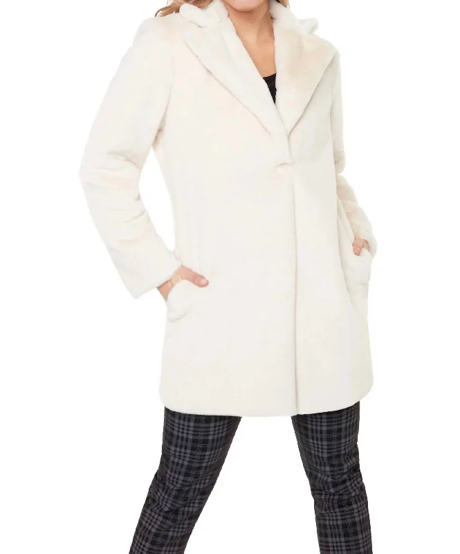 Faux Fur Collared Coat In Ivory