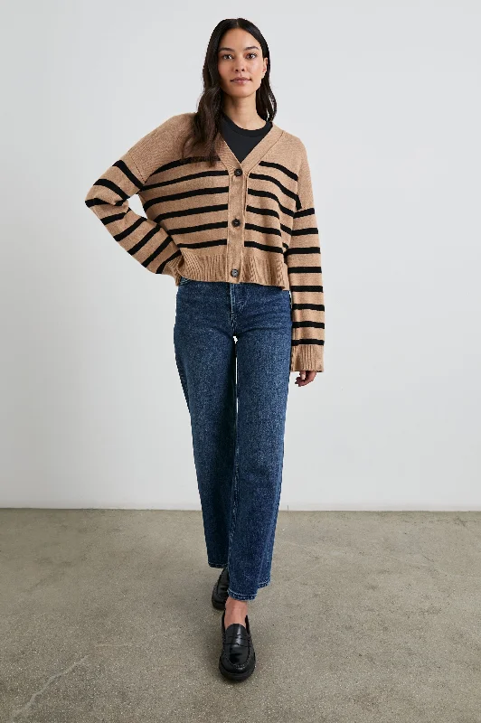 GENEVA CARDIGAN - CAMEL BLACK STRIPE