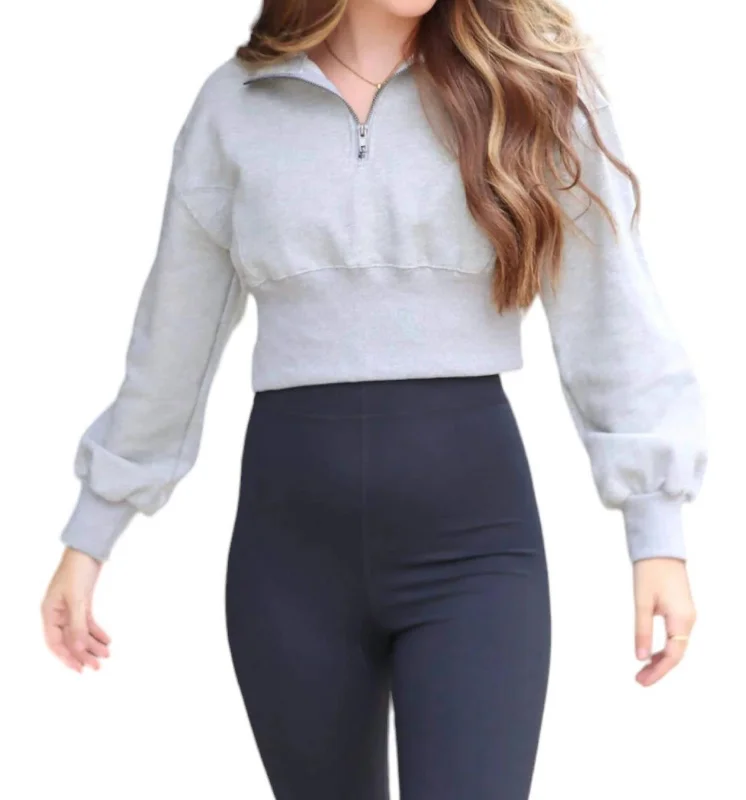 Half Zip Elastic Waist Sweater In Grey