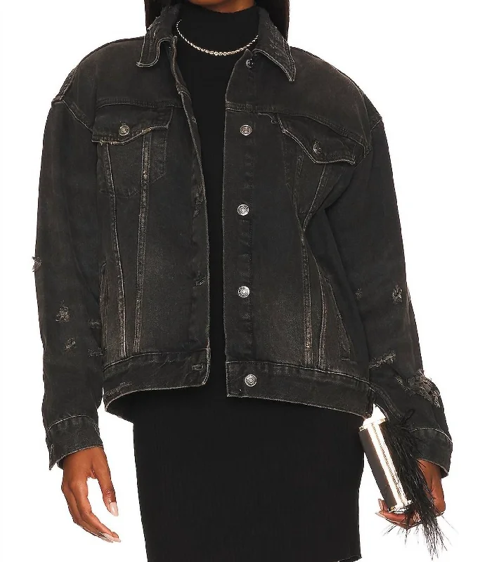 Jolene Trucker Jacket In Washed Black