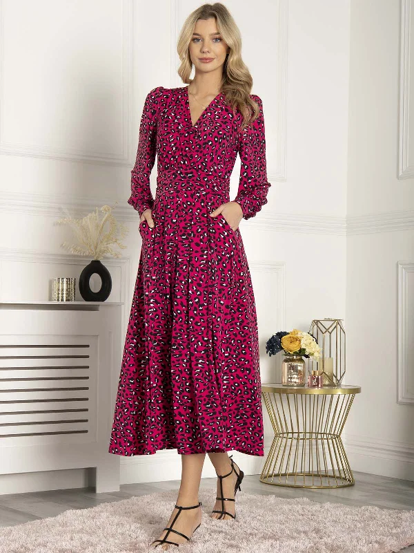 Jolie Moi Vivian Long Sleeve Dress, Pink Animal