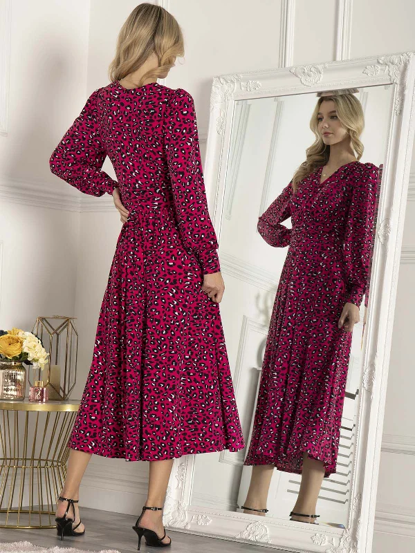 Jolie Moi Vivian Long Sleeve Dress, Pink Animal