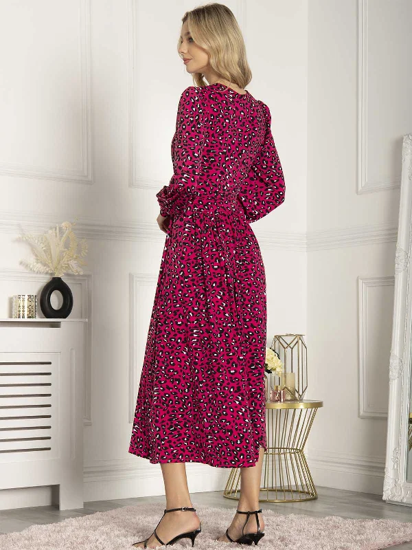 Jolie Moi Vivian Long Sleeve Dress, Pink Animal